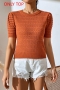 exquisite slight stretch cut out knitted orange short sleeve sweater(only top)_Black_White_Orange