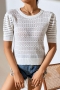 exquisite slight stretch cut out knitted orange short sleeve sweater(only top)_Black_White