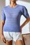 exquisite slight stretch cut out knitted orange short sleeve sweater(only top)_Black_White_Orange_Blue
