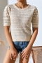 exquisite slight stretch cut out knitted orange short sleeve sweater(only top)_Black_White_Orange_Blue_Beige