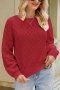 stylish slight stretch cut out knitted 3 colors all-match sweater_Rose Red