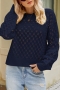 stylish slight stretch cut out knitted 3 colors all-match sweater_Rose Red_Dark Blue