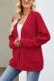 casual plus size slight stretch knitted 3 colors all-match cardigan sweater_Black_Red