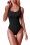sexy plus size high stretch 5 colors backless sling all-match bodysuit_Black