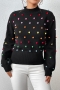 stylish slight stretch 5 colors fur-ball decor all-match sweater_Black
