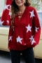stylish slight stretch pentagram graphic knitted 2 colors v-neck lace-up sweater_Black_Red