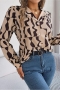 stylish non-stretch batch printing two colors suit collar long sleeve blouse_Black_Khaki 