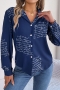 stylish non-stretch letter batch print 3 colors suit collar long sleeve blouse_White_Rose Red_Dark Blue