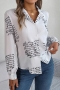 stylish non-stretch letter batch print 3 colors suit collar long sleeve blouse_White