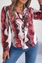 stylish non-stretch batch printing 5 colors suit collar long sleeve blouse_Red