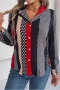 stylish non-stretch polka dot and stripe printing suit collar all-match blouse_Red