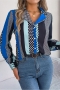 stylish non-stretch polka dot and stripe printing suit collar all-match blouse_Red_Magenta_Green_Blue