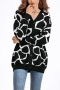 casual high stretch v neck long sleeve line pattern loose jacquard knit sweater_Black