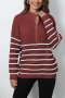 casual slight stretch stripe knitted 5 colors zip-up all-match sweater_Black_Gray_Rose Red