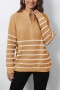 casual slight stretch stripe knitted 5 colors zip-up all-match sweater_Black_Gray_Rose Red_Beige_Khaki 