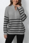 casual slight stretch stripe knitted 5 colors zip-up all-match sweater_Black_Gray