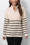 casual slight stretch stripe knitted 5 colors zip-up all-match sweater_Black_Gray_Rose Red_Beige