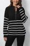 casual slight stretch stripe knitted 5 colors zip-up all-match sweater_Black