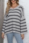 casual slight stretch stripe knitted 3 colors button decor loose sweater_Gray