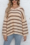 casual slight stretch stripe knitted 3 colors button decor loose sweater_Gray_Pink_Beige