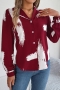 stylish non-stretch batch printing 3 colors suit collar all-match blouse_Rose Red