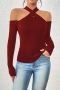 exquisite slight stretch ribbed knit solid color hollow sweater_Black_White_Rose Red