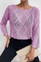exquisite slight stretch ribbed knit solid color cutout sweater_Black_White_Pink_Green_Light Purple