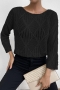 exquisite slight stretch ribbed knit solid color cutout sweater_Black