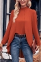 casual non-stretch solid color half-high collar blouses_Black_Rose Red