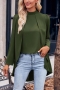 casual non-stretch solid color half-high collar blouses_Black_Rose Red_Dark Green