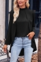 casual non-stretch solid color half-high collar blouses_Black