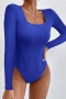 stylish plus size slight stretch 5 colors square-neck all-match bodysuit_Black_White_Gray_Blue