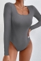 stylish plus size slight stretch 5 colors square-neck all-match bodysuit_Black_White_Gray