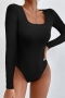 stylish plus size slight stretch 5 colors square-neck all-match bodysuit_Black