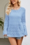 exquisite slight stretch cut out knitted all-match thin sweater(only sweater)_White_Green_Sky Blue