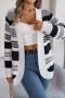 casual slight stretch stripe knitted 3 colors cardigan sweater(only cardigan)_Gray