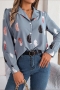 stylish non-stretch feather batch printing 3 colors suit collar all-match blouse_White_Rose Red_Haze Blue