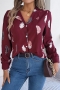 stylish non-stretch feather batch printing 3 colors suit collar all-match blouse_White_Rose Red