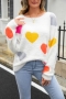 casual slight stretch heart graphic knitted 3 colors all-match fuzzy sweater_Black_White