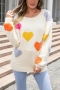 casual slight stretch heart graphic knitted 3 colors all-match fuzzy sweater_Black_White_Beige