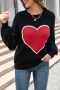 casual slight stretch big heart graphic knitted two colors all-match sweater_Black