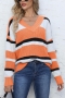 casual slight stretch stripe knitted 7 colors v-neck all-match sweater_Gray_Orange