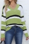 casual slight stretch stripe knitted 7 colors v-neck all-match sweater_Gray_Orange_Aqua Green_Green