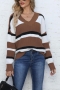 casual slight stretch stripe knitted 7 colors v-neck all-match sweater_Gray_Orange_Aqua Green_Green_Sky Blue_Khaki _Brown