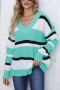 casual slight stretch stripe knitted 7 colors v-neck all-match sweater_Gray_Orange_Aqua Green