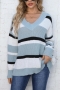casual slight stretch stripe knitted 7 colors v-neck all-match sweater_Gray_Orange_Aqua Green_Green_Sky Blue