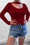 exquisite slight stretch ribbed knit solid color hollow button sweaters_Black_Rose Red