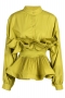 exquisite non-stretch solid color crew neck ruffle blouses size run small_Black_White_Yellow