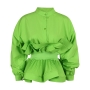 exquisite non-stretch solid color crew neck ruffle blouses size run small_Black_White_Yellow_Green