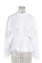 exquisite non-stretch solid color crew neck ruffle blouses size run small_Black_White